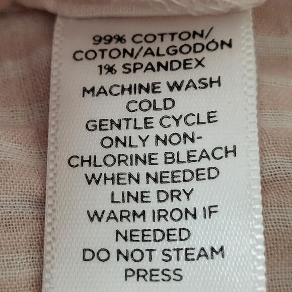 LOFT The Softened Shirt X-Small Crinkled Cotton Semi Sheer Pink White Stripes - Picture 13 of 13